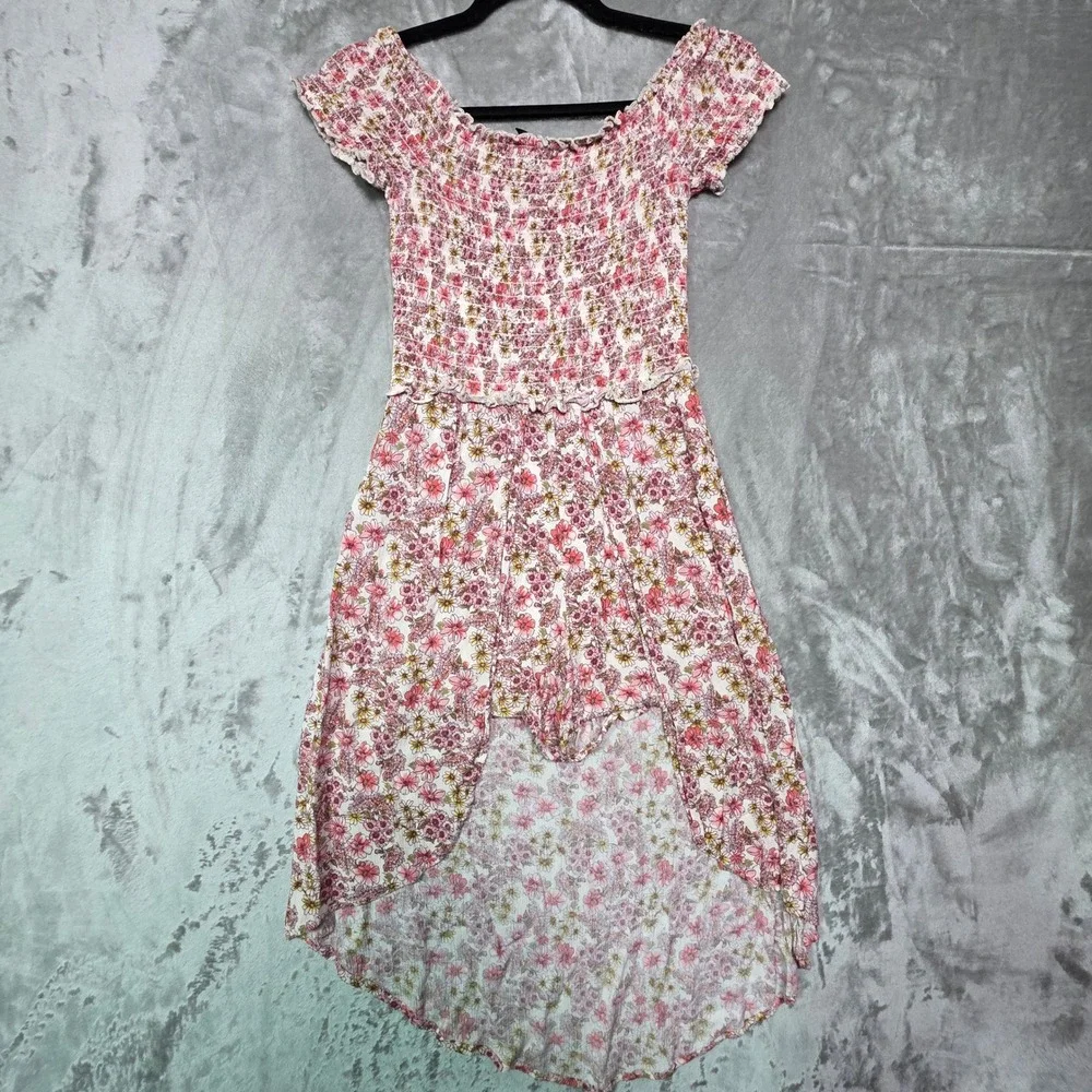 Art Class Girls Floral Smocked High Low Maxi Romper Pink Yellow L 10/12
